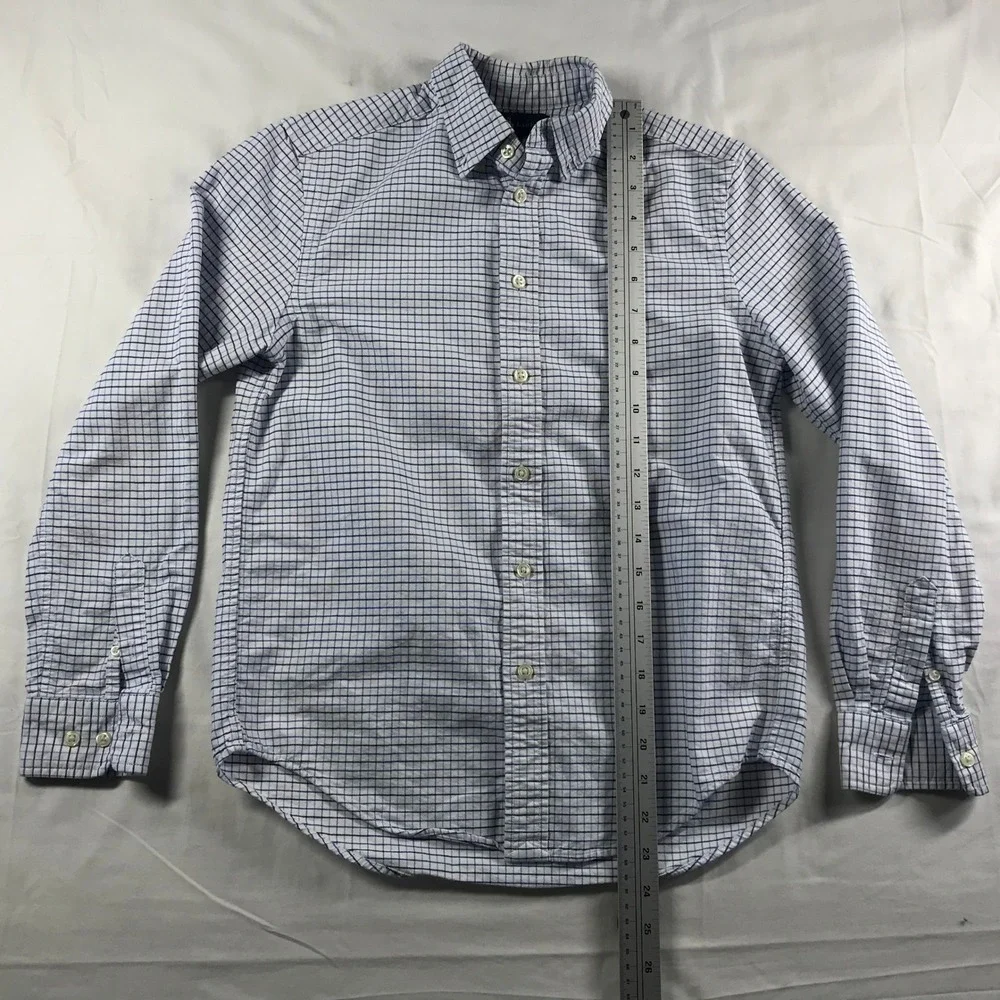 Ralph Lauren Boys Blue White Tattersall Check Button Down Shirt Size 14